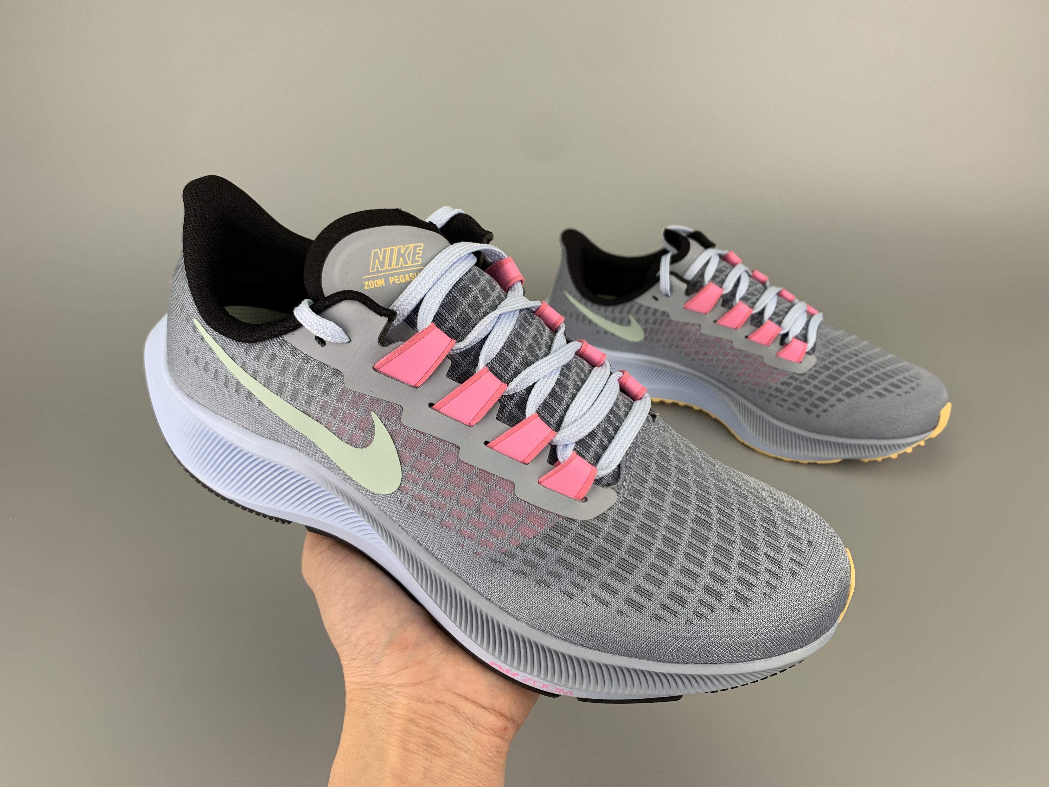 Men Nike Zoom Pegasus 37 Grey Pink White Running Shoes - Click Image to Close